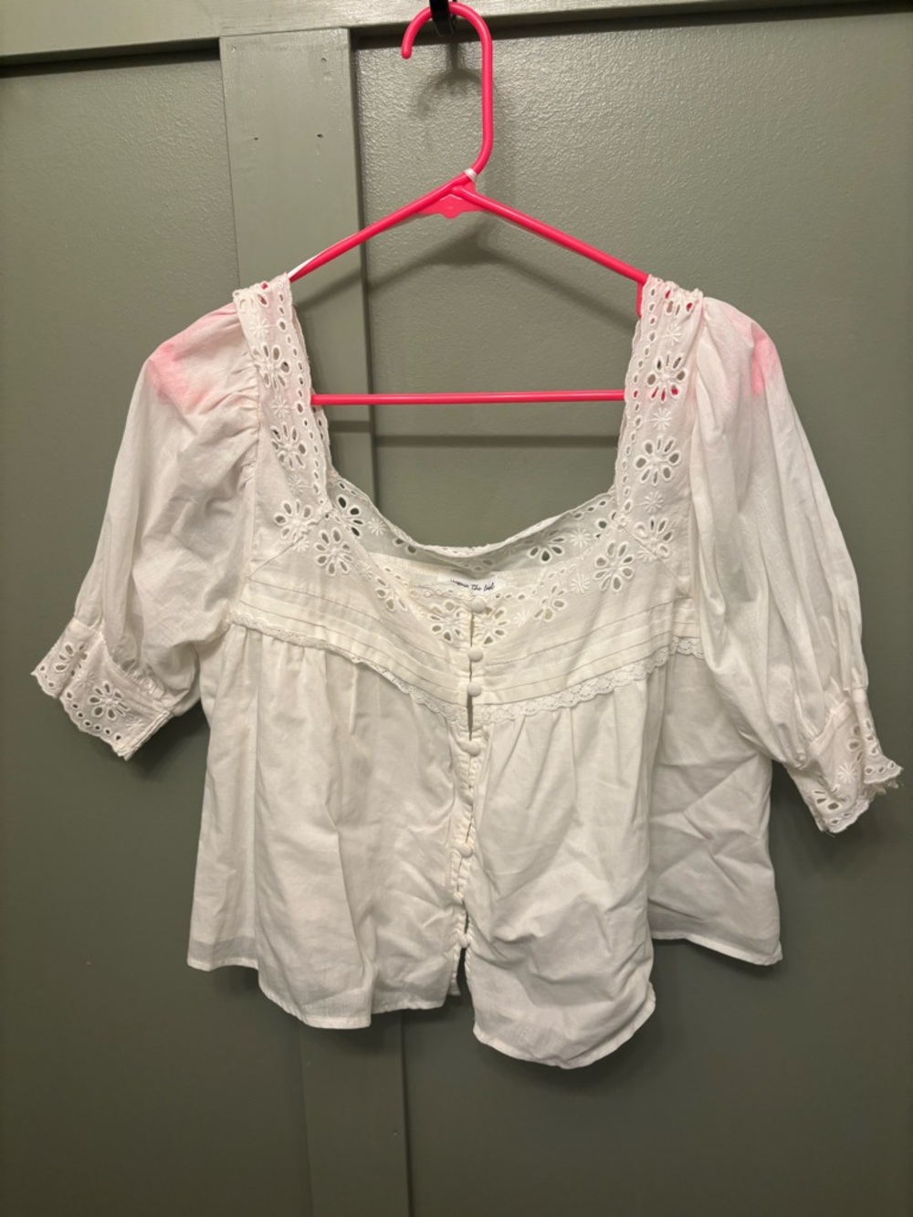 Jacqui E White Eyelet Square Neck Blouse